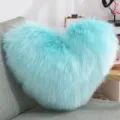 Blue heart plush throw pillow fluffy faux fur cushion soft sofa decorative lumbar pillow - 40*50cm / Light Blue