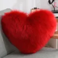 Red heart-shaped plush throw pillow, fluffy faux wool cushion with insert for sofa, bed and office chair decor. - 40*50cm / Red