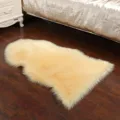 Soft faux fur sheepskin rug, fluffy plush area carpet for bedroom, living room, non-slip mat. - Beige