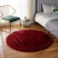 Red Faux Fur Round Rug Fluffy Soft Carpet for Bedroom Bedside Living Room Floor Mat - Burgundy