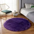 Purple round faux fur rug for bedroom, fluffy plush bedside carpet and tatami floor mat. - Purple