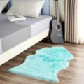 Fluffy Faux Fur Rug Soft Shaggy Bedroom Floor Mat Non-slip Irregular Area Rug - Lake Blue