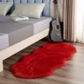 Faux sheepskin plush area rug, soft fluffy floor mat for bedroom, living room, and bedside. - China Red