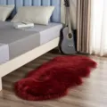 Red Faux Fur Rug Irregular Plush Floor Mat Soft Non-Slip Carpet for Bedroom Living Room - Burgundy