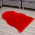 Red faux wool fluffy shag rug irregular bedside floor mat home bedroom decor cozy - Bright Red