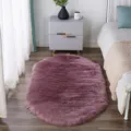 Oval plush bedroom bedside rug, soft long hair anti-slip floor mat for living room decoration. - Grape Purple Oval