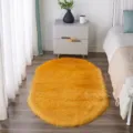 Oval fluffy faux fur area rug for bedroom bedside living room non-slip floor mat decor - Golden Orange Oval