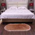 Tappeto ovale in lana sintetica soffice, passatoia spessa da letto per camera accogliente. - Cachi