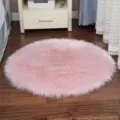 Pink round faux fur rug fluffy soft shaggy carpet for bedroom living room floor decor. - 40cm Round / Long Hair Light Pink