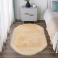 Oval fluffy faux fur area rug soft plush bedside floor mat for bedroom living room decor - Warm Beige Oval