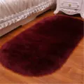 Tappeto ovale in peluche per comodino da camera da letto, morbido tappetino tatami - Marrone