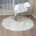 White fluffy round rug, soft faux fur circular carpet for bedroom chair living room - 40cm Round / Long Hair Off-White