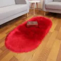 Tappeto ovale rosso soffice shaggy a pelo lungo per camera da letto comodino decoro - Rosso Brillante