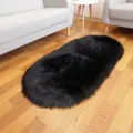 Tappeto in peluche soffice ovale nero, tappeto da terra morbido e spesso per la camera da letto. - Nero