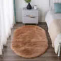 Oval Fluffy Bedroom Rug Brown Faux Fur Soft Anti-Slip Floor Mat for Living Room Bedside - Khaki Oval