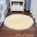 White Faux Sheepskin Round Rug, Fluffy Plush Bedroom Bedside Carpet for Home Chair Decor - Long Hair Light Yellow