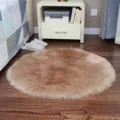 Round fluffy faux fur rug soft shaggy carpet for bedroom living room floor chair mat brown - Long Hair Coffee