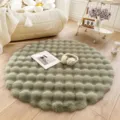 Cozy green bubble plush round rug detail shot showcasing soft fluffy texture and decor. - Matcha Green Thickened Bubble Fleece
