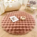 Pink fluffy round rug cream style rabbit plush carpet soft floor mat for living room bedroom - Pink Thickened Bubble Fleece