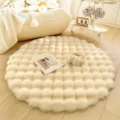 Cremekleurig rond pluche vloerkleed voor woonkamer en slaapkamer, gezellige harige mat. - 35cm Rond / Beige Verdikte Bubbeltjesfleece