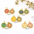 Vergulde geëmailleerde Thangka vijf rijkdom goden hanger bedel, 14mm diameter. - Stijl 4