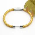 Yellow braided leather bracelet with stainless steel magnetic clasp, stylish fashion jewelry. - Style 12