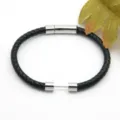 Black braided leather bracelet with stainless steel magnetic clasp for daily fashion wear. - Style 11