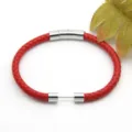 Red braided leather bracelet with stainless steel clasp, stylish wrist jewelry detail. - Style 10