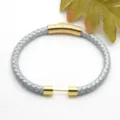 Gevlochten lederen armband van roestvrij staal met gouden sluiting voor stijlvolle koppels. - Stijl 4