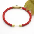 Red braided leather bracelet with gold stainless steel magnetic clasp for daily wear. - Style 8