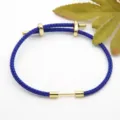 Blue braided cord bracelet with gold metal shackle buckle couple fashion jewelry accessory - Blue
