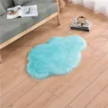 Light blue cloud shaped faux wool plush rug, soft fluffy floor mat for living room bedroom. - Light Blue Cloud