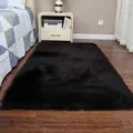 Kunstmatige schapenvacht pluche vloerkleed, zwart zacht harig tapijt voor slaapkamer en woonkamer. - 50*80cm / Langhaar Zwart