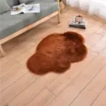 Brown faux sheepskin fluffy rug, soft cloud shaped shaggy carpet for living room bedroom decor. - Brown Wavy