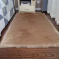 Camel faux fur fluffy rug, soft long plush bedroom bedside carpet, modern minimalist style. - Long Hair Coffee