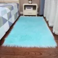 Light blue faux fur rug fluffy soft shaggy carpet for bedroom living room bedside floor decor. - Long Hair Light Blue