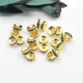 Gold-plated rhinestone spacer beads micro-inlaid with blue zirconia for DIY jewelry making detail. - Gold Base Blue Zirconia