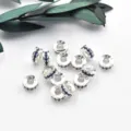 Silver rhinestone metal spacer beads micro paved blue cubic zirconia for DIY jewelry making crafts. - Silver Base Blue Zirconia