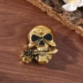 Vintage gold skull and rose brooch alloy punk style Halloween fashion jewelry accessory - Rose Biting Skull (Antique Gold) (A-1-6)