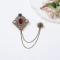 Vintage baroque rhinestone chain brooch detail, antique brass metal finish, elegant retro jewelry accent. - Red Rhinestone Tassel Style (1) / Bronze