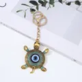 Evil eye turtle keychain blue rhinestone bag charm metal key ring fashion accessory - 1 Piece / Lake Blue