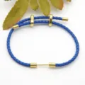 Blue braided leather bracelet with gold metal tubes DIY jewelry accessory for men and women - Blue