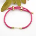 Pink braided leather bracelet with gold metal accessories, stylish DIY jewelry accessory. - Pink