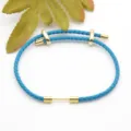 Blue braided leather bracelet with gold metal accents, adjustable casual couple wristband - Blue