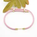 Pink braided leather bracelet adjustable metal charms DIY stylish jewelry accessory - Pink