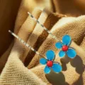 Exquisite blue floral bobby pins with red center bead details close-up shot for hair styling. - Style C / 1 Piece