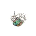 Starfish brooch with abalone shell, rhinestones, and pearls, chic alloy fashion jewelry pin. - Silver Shell Starfish Style / 4*3.8cm