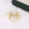Exquisite marine theme brooch featuring starfishes, shells, pearls, and sparkling rhinestones. - Golden Starfish / 4*3.8cm