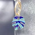 Blue monstera leaf keyring metal bag charm cute key chain aesthetic accessory for women girls - Style I