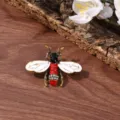 Close-up detail of vintage insect brooch, exquisite rhinestone and enamel design on metallic base. - Honeybee Brooch / 4.7*3.5cm